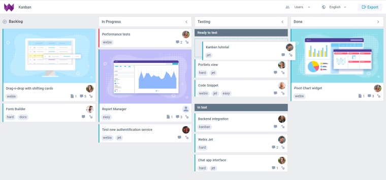 Webix-Kanban-JS Widget-Bestarion