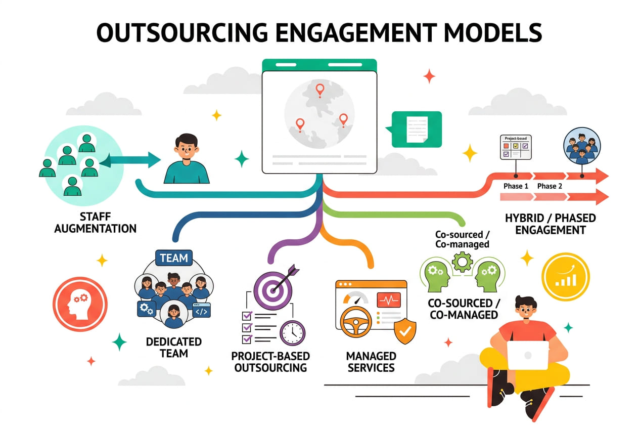 Outsourcing Engagement Models Explained: How Each Model Changes Client Control, Team Integration, Delivery Ownership, and Project Risk 2 outsourcing engagement models explained